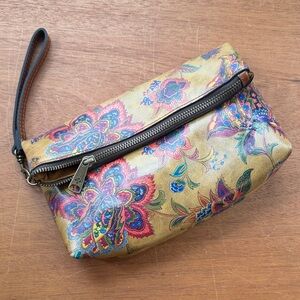 Patricia Nash French Tapestry Leather  Wristlet Clutch